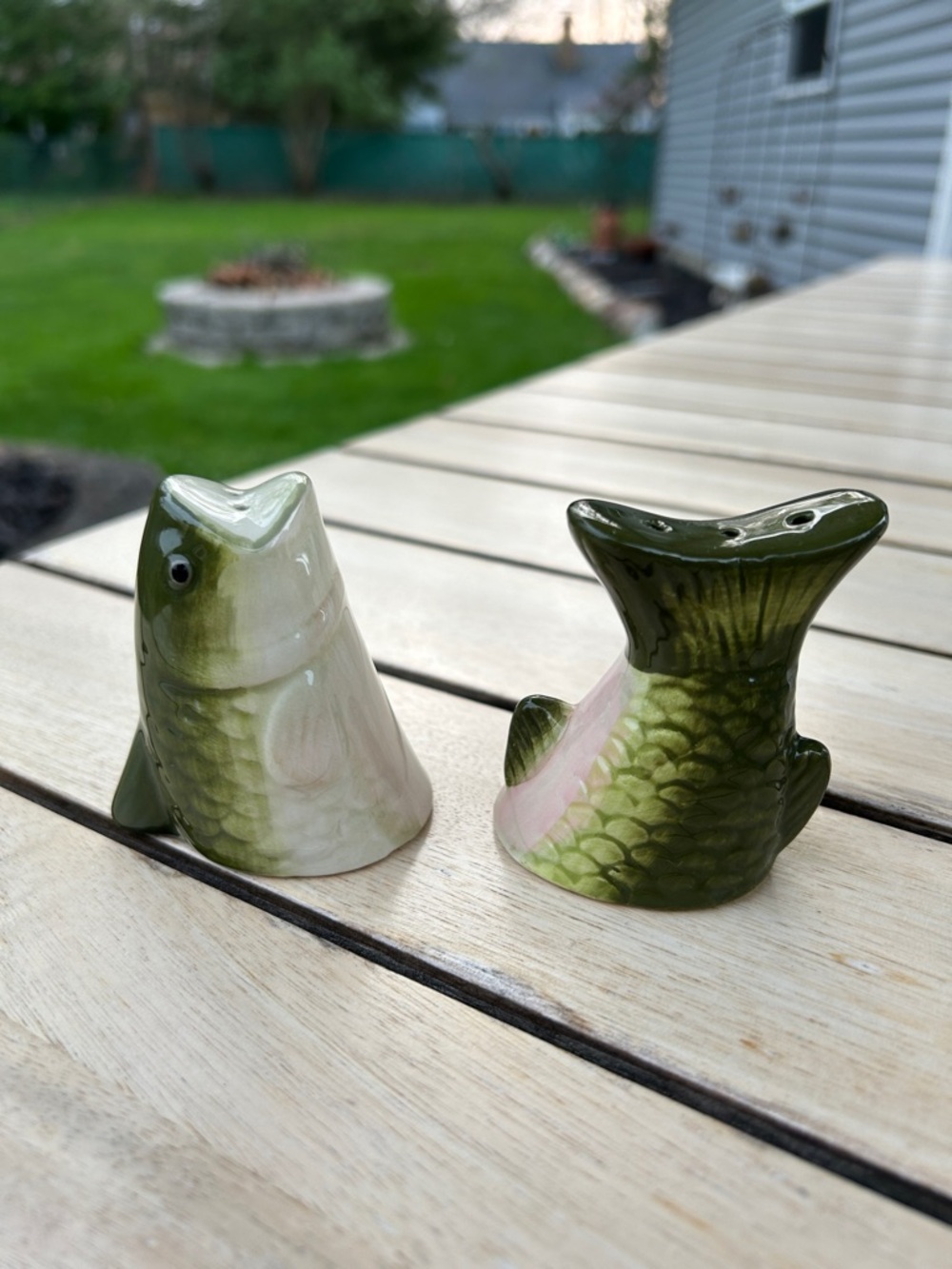 Vintage Bass Fish Novelty Ceramic Salt and Pepper Shaker Set